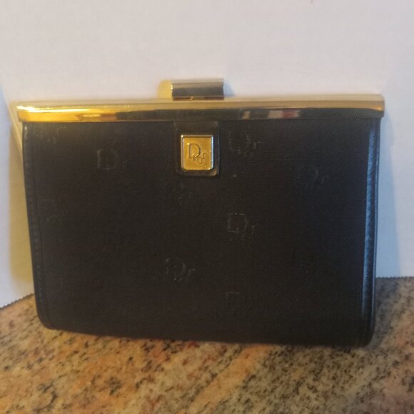 Vintage Christian Dior Logo Pouch Clutch Canvas Leather Bag - Picture 1 of 5